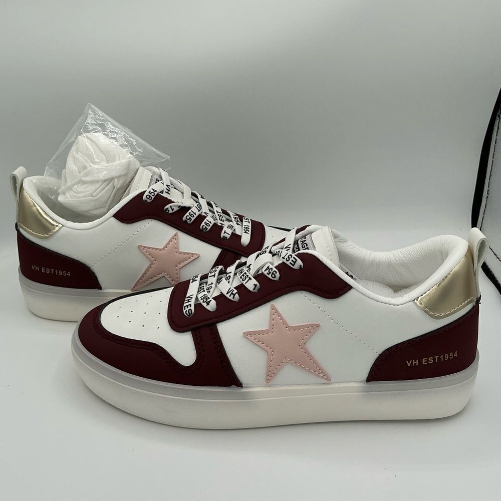 Vintage Havana White and Burgundy Sneakers with Pink Star xtra laces size 6 NEW